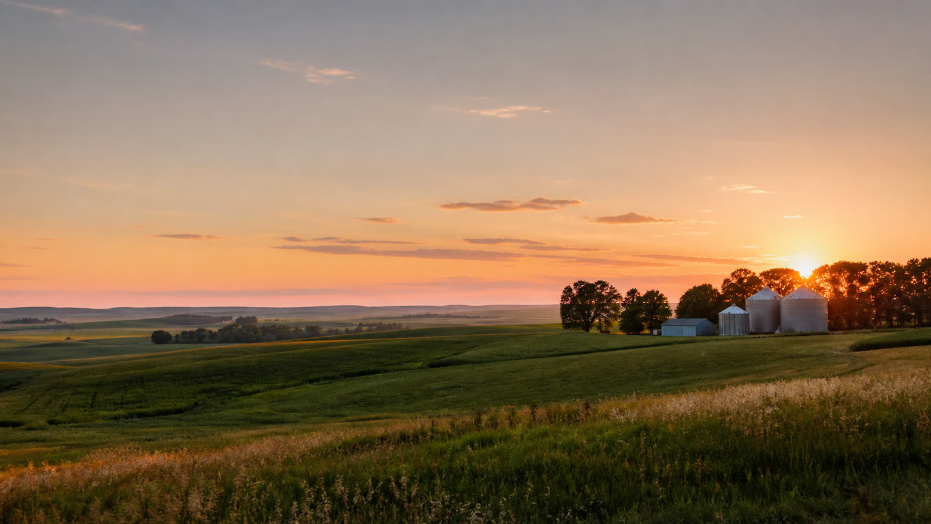 Farmland at sunset in eastern Nebraska
